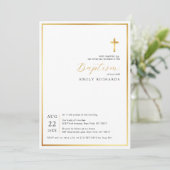 シンプル金ゴールドモダンクロスバプテスマ招待状 招待状 (スタンド正面)