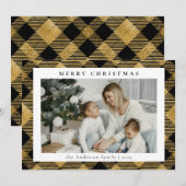 シンプル金ゴールドモダンタータンチェック | フォトクリスマス シーズンカード (正面/裏面)