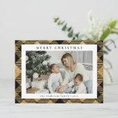 シンプル金ゴールドモダンタータンチェック | フォトクリスマス シーズンカード (スタンド正面)