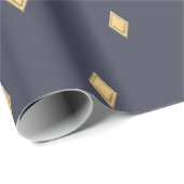 シンプル金ゴールドモダンダイヤモンドネイビーブルーパターン ラッピングペーパー (ロールコーナー)