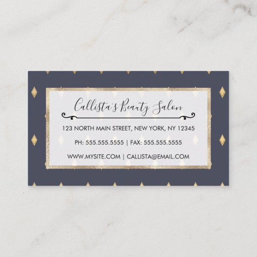 シンプル金ゴールドモダンダイヤモンドネイビーブルーパターン 予約カード (裏面)