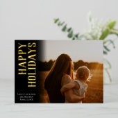 シンプル金ゴールドモダンハッピーホリデーズファミリーフォト 箔シーズンカード (立ち正面)