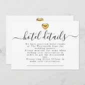 シンプル金ゴールドモダンハート結婚ズホテル詳細 エンクロージャーカード (正面/裏面)