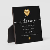 シンプル金ゴールドモダンハート結婚粥腫 フォトプラーク (正面)