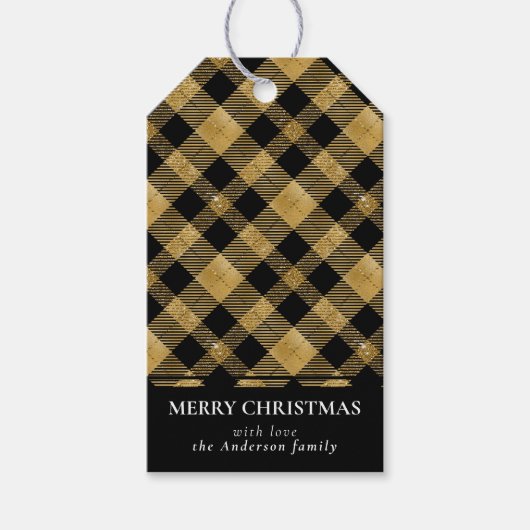 シンプル金ゴールドモダンバッファロープレイメリークリスマス ギフトタグ (正面)