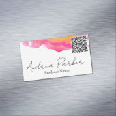 シンプル金ゴールドモダンピンクQRコード マグネット名刺 (インサイチュ)