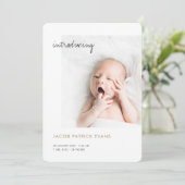 シンプル金ゴールドモダンフォトボーイまたはガール誕生 案内状 (スタンド正面)