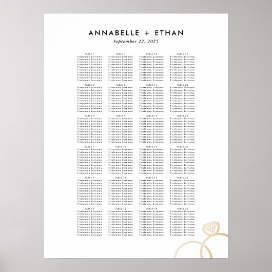 シンプル金ゴールドモダンリングや輪結婚の座席表 ポスター (正面)