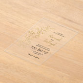 シンプル金ゴールドモダンリーフ結婚のアクリル招待状 アクリル招待状 (レイダウン)