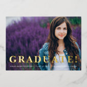 シンプル金ゴールドモダンレター写真卒業 箔招待状 (正面)