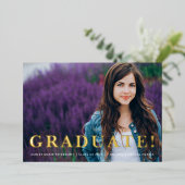 シンプル金ゴールドモダンレター写真卒業 箔招待状 (立ち正面)