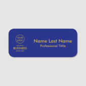 シンプル金ゴールドモダンロゴ青 名札 (正面)