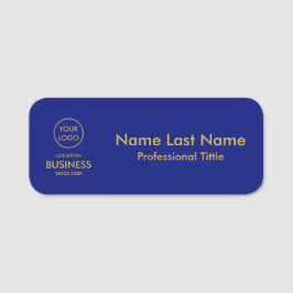 シンプル金ゴールドモダンロゴ青 名札