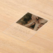 シンプル金ゴールドモダン写真結婚の アクリル招待状 (レイダウン)