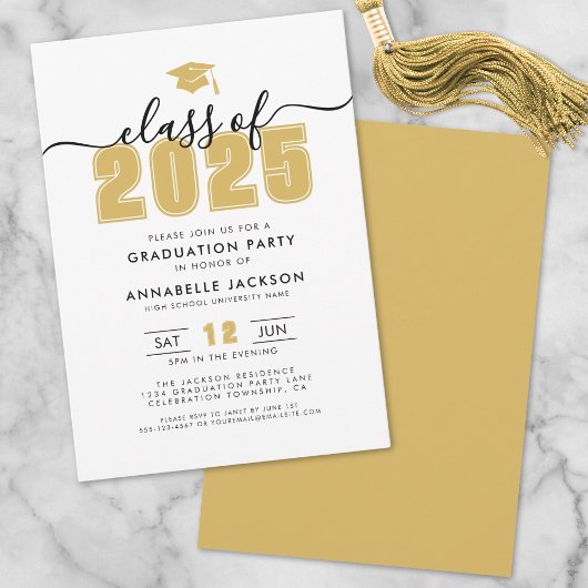 シンプル金ゴールドモダン卒業党 招待状
