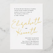 シンプル金ゴールドモダン名前をカスタムするブラック結婚ズ 箔招待状 (正面)