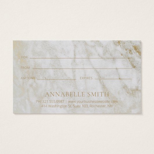 シンプル金ゴールドモダン大理石エレガントギフト証明書 (裏面)