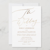 シンプル金ゴールドモダン書道写真結婚の 招待状 (正面)