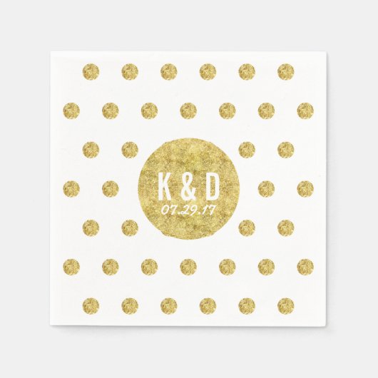シンプル金ゴールドモダン結婚水玉模様 スタンダードカクテルナプキン (正面)
