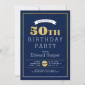 シンプル金ゴールドモダン50th Birthday Party Invitation 招待状 (正面)