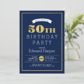 シンプル金ゴールドモダン50th Birthday Party Invitation 招待状 (スタンド正面)
