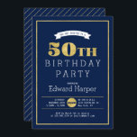 シンプル金ゴールドモダン50th Birthday Party Invitation 招待状<br><div class="desc">この50歳の誕生日の招待シンプルは、金ゴールドと海軍のスタイリッシュタイポグラフィを特徴とする。背景色を変更できる。</div>