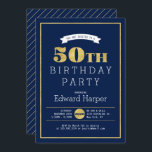 シンプル金ゴールドモダン50th Birthday Party Invitation 招待状<br><div class="desc">この50歳の誕生日の招待シンプルは、金ゴールドと海軍のスタイリッシュタイポグラフィを特徴とする。背景色を変更できる。</div>