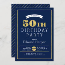 シンプル金ゴールドモダン50th Birthday Party Invitation
