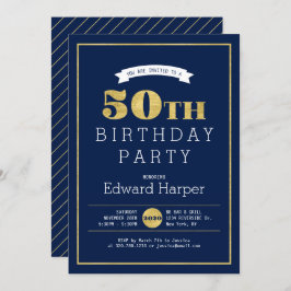 シンプル金ゴールドモダン50th Birthday Party Invitation 招待状