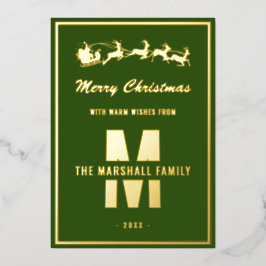 シンプル金ゴールドモノグラム家族の名前クリスマス 箔シーズンカード