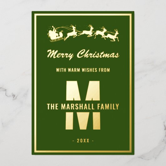 シンプル金ゴールドモノグラム家族の名前クリスマス 箔シーズンカード (正面)