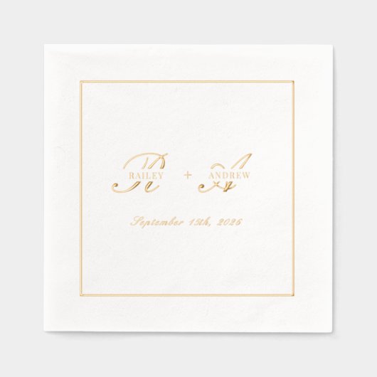 シンプル金ゴールドモノグ結婚ラム 箔ナプキン (正面)