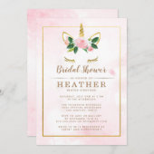 シンプル金ゴールドユニコーンブライダルシャワー 招待状 (正面/裏面)