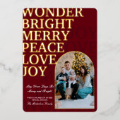 シンプル金ゴールドレッドエレガントタイポグラフィファミリーフォト 箔シーズンカード (正面)