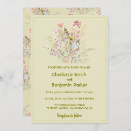 シンプル金ゴールドワイルドフラワーフローラ結婚ズ 招待状