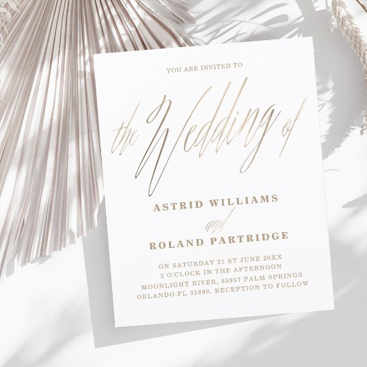 シンプル金ゴールド予算とホワイトスクリプ結婚ト