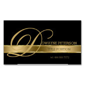 シンプル金ゴールド付き黒の背景ストライプ マグネット名刺 (正面)