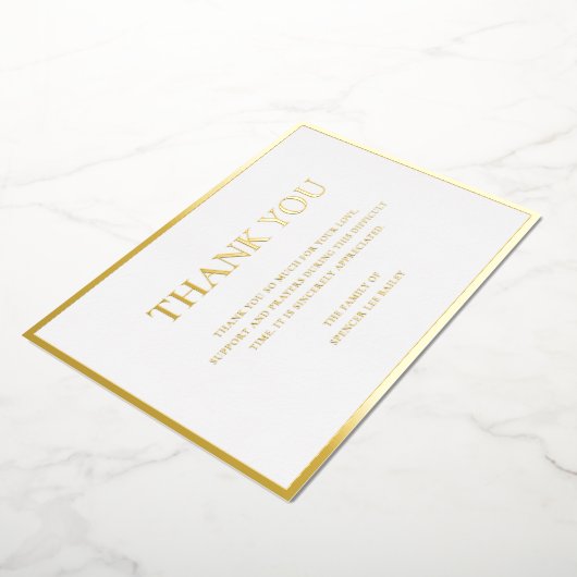 シンプル金ゴールド伝統的葬儀サンキューカード 箔招待状 (回転した状態)