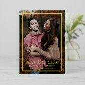 シンプル金ゴールド写真の保存日付 箔招待状 (立ち正面)