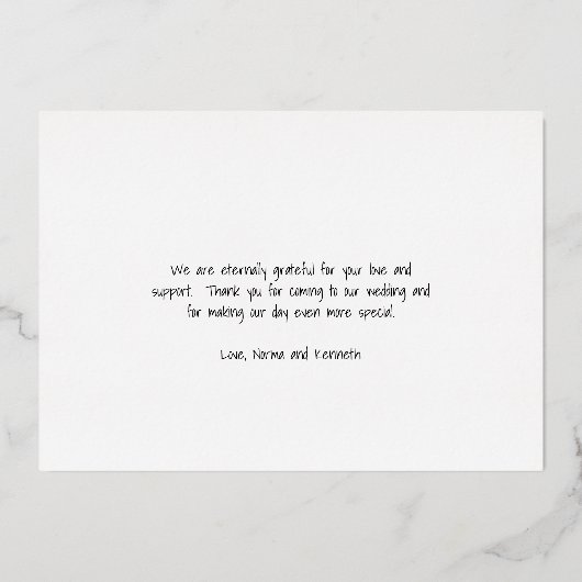 シンプル金ゴールド写結婚真のサンキューカード 箔招待状 (裏面)