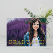 シンプル金ゴールド分割スクリプトフォト卒業フォイルI 箔招待状 (立ち正面)