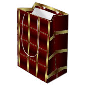 シンプル金ゴールド及びバ市松模様にルガンディ ミディアムペーパーバッグ (裏面アングル)