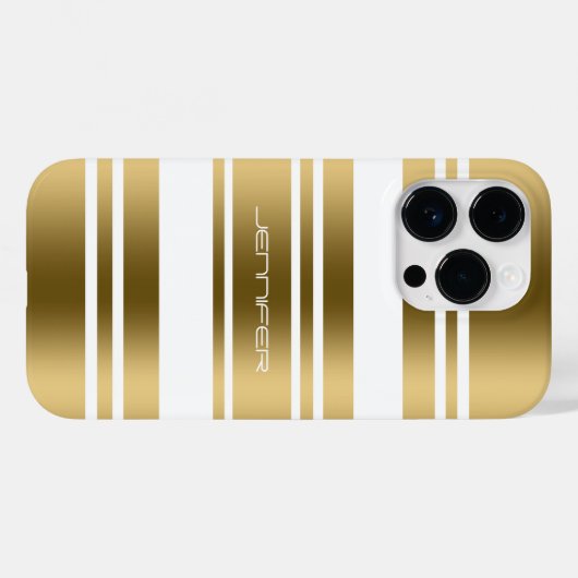 シンプル金ゴールド及び白ストライプ模様プリント Case-Mate iPhoneケース (裏面 (横))
