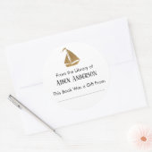 シンプル金ゴールド帆船蔵書票 ラウンドシール (封筒)