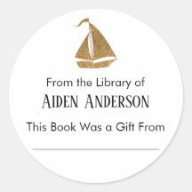 シンプル金ゴールド帆船蔵書票