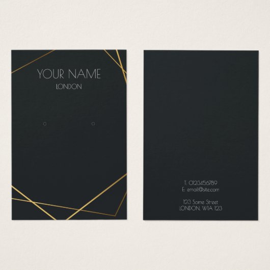 シンプル金ゴールド幾何学的イヤリング表示カード (正面&裏面)