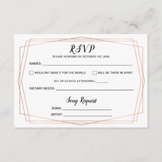 シンプル金ゴールド幾何学結婚式RSVPポストカード エンクロージャーカード (正面)