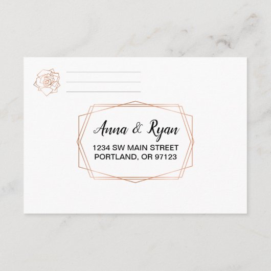 シンプル金ゴールド幾何学結婚式RSVPポストカード エンクロージャーカード (裏面)