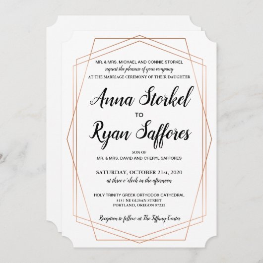 シンプル金ゴールド幾何結婚式招待状 招待状 (正面/裏面)