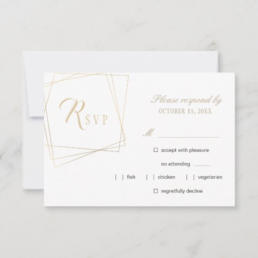 シンプル金ゴールド書の幾何結婚枠 出欠カード (正面)